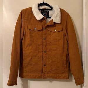 Brown Sherpa Lined Trucker Jacket Mens S Utility Button Coat